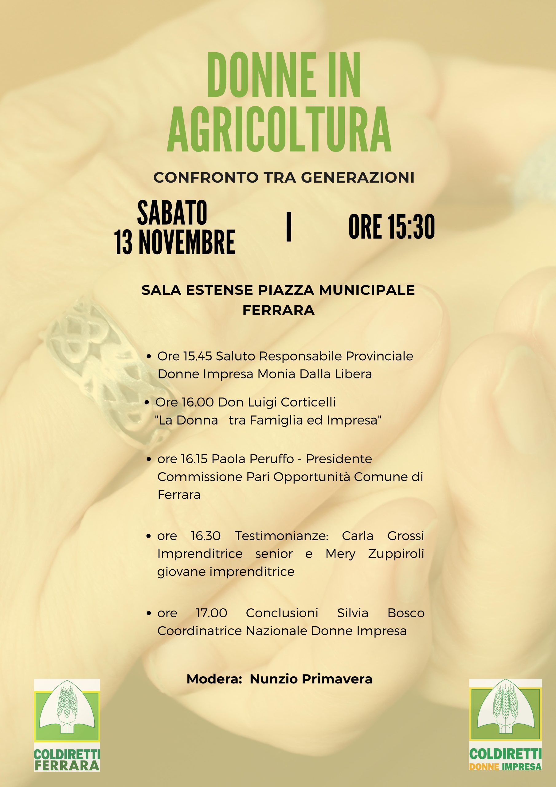 Donne in agricoltura confronto tra generazioni sabato 13 novembre Ferrara